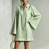 Vestido Casual Feminino de Manga Longa, Cor Sólida, Gola Lapela, Meio Zíper, Corte Solto e Leve, para Comércio Exterior na Amazon, Cruzamento Europeu e Americano, 2026