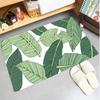 Felpudo de franela con diseño de plantas verdes frescas, absorbente, antideslizante, lavable y resistente a la suciedad para el baño.