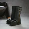 Jiezhou 2026 Primavera Nuevas Botas de Estilo Dulce Fresco Chica Picante con Suela Gruesa y Tira en la Punta para Aumentar la Altura Adelgazantes Retro Estilo Callejero Zapatos de Mujer