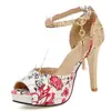 Sandalias Estampadas con Lentejuelas Tacón Alto Boca de Pez Talla Grande Zapatos para Mujer 810