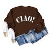 Suéter de manga larga con cuello redondo y letras sencillas de Ciao, camisa holgada para mujer, de Amazon Wish