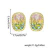 Aretes Ovales de Flor Perla Jardín Monet Retro Francés Lujo Ligero Estilo Palacio Esmalte Goteado Aretes para Mujer