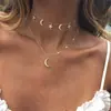 Collar Personalizado Popular Europeo y Americano de Múltiples Capas con Combinación de Estrella de Cinco Puntas y Luna Completamente Incrustado de Diamantes Joyería Creativa de Moda Estilo Bohemio