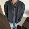 Cardigan suéter versátil e relaxado com gola redonda estilo retrô Cleanfit, suéter casaco estilo preguiçoso macio e aconchegante com gola henley para o inverno