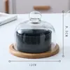 Tigela de Cerâmica para Sobremesa com Tampa de Vidro Transparente, Assadeira para Forno, Copo para Pudim, Prato Frutífero Criativo Dividido, Caixa de Armazenamento para Lanches