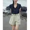 Camisa de Lino Retro Francés Soljghter con Cuello en V para Mujer Verano 2025 Nueva Holgada Ajustada Top