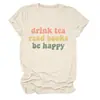 Beber té leer libros Amazon eBay sitio independiente camiseta casual cómoda para mujer cuello redondo manga corta