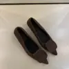 Sapatos Femininos Cinza de Salto Alto Estilo Francês, Novidade Outono/Inverno 2025 Retro Bico Fino Boca Rasa Forrados com Lã Sapatos para o Dia a Dia