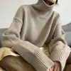 Suéter de cuello alto estilo europeo para mujer, suéter holgado y sencillo de color sólido, estilo perezoso, para otoño e invierno