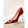 Zapatos de Boda de Tacón de Aguja Apuntados con Pedrería, Elegantes y Versátiles, para Novias, Zapatos de Tacón Alto Estilo Francés Nuevos para Mujer Primavera/Verano 2025