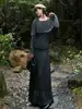 Conjunto de Dos Piezas con Atmósfera Estilo Chino para Mujer Tejido Texturizado Top de Manga Larga Falda de Pierna Ancha Caída Adelgazante Conjunto Completo
