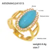 Miduoduo Anillo Abierto de Piedra Natural Incrustado con Circonita 3A Europeo y Americano Acero de Titanio 316 Chapado en Oro de 18K Ajustable Suministro Listo