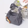 Bolso Luna de Cuadros Plegados Retro Japonés Bolso de Lona de Moda Ins Bolso Cruzado de Empanada Bolso de Hombro de Nicho Bajo el Brazo