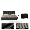 Cama de Arte em Couro Preto Acolchoado Estilo Moderno Minimalista Quarto Principal Cama de Casal Luxo Leve Italiano Padrão Quadrado Estofamento Macio Armazenamento Cama de Casamento
