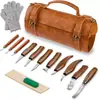 Juego de 10 piezas nogal cromo vanadio acero cuchillo de tallar corte cuchillo de madera raspado cuchillo de madera cuchillo cuchara traje de tallado para carpintería