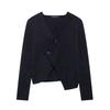 Suéter abrigo de estilo europeo y americano para mujer, nuevo de otoño e invierno, cuello en V, doble botonadura, manga larga, diseño abierto en el bajo