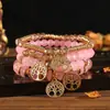 Amazon Joias Conjunto de 4 Pulseiras Multicamadas com Pingente Árvore da Vida, Quatro Pulseiras Pulseiras de Vidro Dopamina Artesanais