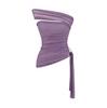 Top de Tirantes Sexy con Hombro Descubierto Puro para Mujer Malla Francesa Ajustada Costura de Malla Tubo Plisado