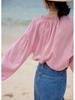 Camisa a Rayas Rosa Tencel Estilo Coreano Chic Diseño Nuevo Verano 2026 Camisa de Manga de Linterna de Nicho para Tallas Pequeñas