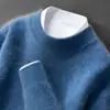 Suéter Premium de Cachemir con Cuello Medio para Hombre, Corte Holgado, Nuevo Estilo Otoño e Invierno 2026, Suéter Básico Casual de Punto de Lana