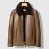 Chaqueta de Cuero para Hombre 2026 Invierno Abrigo de Cuero Forrado de Borrego con Cuello de Piel Desmontable, Resistente al Viento y Cálido, Chaqueta de Cuero PU de Negocios para Hombres de Mediana Edad