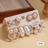 Brincos Redondos de Flor com Pérolas Artificiais Incrustados de Strass, Estilo Europeu e Americano, Design de Luxo Leve, Brincos Elegantes e de Alto Padrão para Mulheres