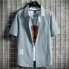 Camisa de manga curta de seda gelada masculina de verão fina jaqueta moderna casual solta manga de cinco pontos estilo japonês top masculino estilo moderno