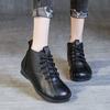Botines Cortos de Otoño e Invierno para Mujer Piel de Vacuno de Capa Superior Tacón Plano Suela Suave Superficie Suave Hecho a Mano Vintage de Caña Alta Zapatos de Algodón para Mujer Botas Martins