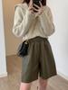 Pantalones cortos de cuero PU para mujer, otoño e invierno, corte A, cintura alta, adelgazantes, holgados, de pierna ancha, ropa exterior, pantalones cortos casuales versátiles