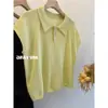 Polo Cinza Manga Curta Voadora Tricotado Seda Gelo Manga Curta Camiseta Feminina Verão Estilo Preguiçoso Elegante Solto Curto