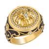 Anel de leão Yihua com zircônia de diamante completo estilo punk europeu e americano anel Rei Leão dominador em ouro 18K