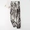 Calças de pijama de seda de algodão Calças Shrink Femininas Verão Novo Tamanho Grande Soltas Grávidas Calças Externas com Lanterna de Bolso Shrink Calças