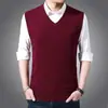 Colete de lã transfronteiriço para homens, colete de malha com gola V slim fit espessado, suéter trançado para o pai, atacado, sem gola