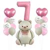 Set de Globos de Osito Mate Lindo con Foil Arcoíris Corazón Número Decoración para Fiesta de Cumpleaños Infantil Globos Arcoíris