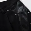 Calça Jeans Wide-Leg Inspirada em Designers com Vibe Hippie, Moderna e Única, Apresentando Patchwork de Couro PU, Fechamento por Botão e Design Longo até o Chão para Homens