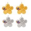 Pendientes con forma de flor de personalidad simple estilo Hepburn, diseño geométrico con incrustaciones de diamantes de colores, pendientes de acero de titanio chapados en oro
