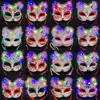 Máscara de Zorro Pluma Luminosa Media Cara Cara de Gato para Hombres, Mujeres, Niños Fiesta Baile Halloween Suministros para Actuación Metabo