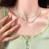 Collar de Perlas Verdes para Mujer, Cadena de Cuello Doble Capa de Verano, Cadena para Clavícula Dopamina, Collar Dopamina