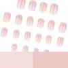 Unhas Vestíveis Rosa Claro Estilo Francês Simples, Unhas Quadradas Curtas, Peças de Unha Vestíveis, Arte de Unha Mais Vendida Transfronteiriça, Unhas Postiças