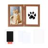 Porta-Retratos DIY Duplo de Borda Cruzada, Moldura Simples de Madeira 6 polegadas Vertical Conjunto Comemorativo de Impressão de Pata de Gato e Cachorro de Estimação