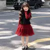 Conjunto de vestido para meninas 2026 novo modelo estiloso para crianças maiores, vestido de princesa com forro de fleece, vestido elegante de tule infantil, roupa de Ano Novo