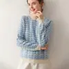 Suéter de Punto de Cachemira Versátil y de Moda Air Layer para Mujer, Estilo Grueso, Suéter Inspirado en Chanel, Moda Otoño e Invierno, Elegante Cuadros con Bloques de Color