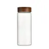 Frasco de almacenamiento sellado de vidrio de borosilicato de 47 mm de diámetro con tapa roscada de madera de acacia para dispensar polvo y gránulos