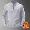 Camiseta Esportiva Fitness Manga Longa Masculina Stretch Meio Zíper Corrida Americana Outono e Inverno Fleece Fino Treino Músculo Ciclismo