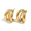Pendientes de Moda Ins Europeos y Americanos Elegantes de Nicho de Gama Alta Acero Inoxidable Chapado en Oro de 18 Quilates Punto Diamante Pendientes de Tres Capas para Mujer Lujo Accesible