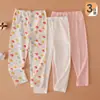 Pacote com 3 Calças de Casa de Algodão Puro para Crianças Calças de Dormir Calças Longas de Primavera e Verão para Meninas Calças de Ar Condicionado Leggings 100% Algodão para Meninas