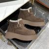 Birkenstocks Sapatos Femininos Forrados de Lã Botas de Neve Espessadas 2024 Inverno Novos Botas de Cano Baixo Retro Couro Fosco Sapatos de Algodão Quente