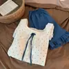 Pijama de verano para mujer con copas en el pecho, camisola corta de lunares fina, conjunto de ropa de casa estilo princesa con ribete de encaje de algodón nube