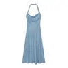 Comercio Exterior Europeo y Americano Aliexpress Transfronterizo Verano 2026 Nuevo Estilo Francés Elegante Sencillo Color Sólido Vestido de Tirantes al Cuello