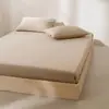 Protetor de Colchão Minimalista Escovado Espesso Todo em Algodão Amigável à Pele Conjunto de Três Peças Algodão Puro Bloqueio de Cor Super Macio Estilo Protetor de Colchão Roupa de Cama